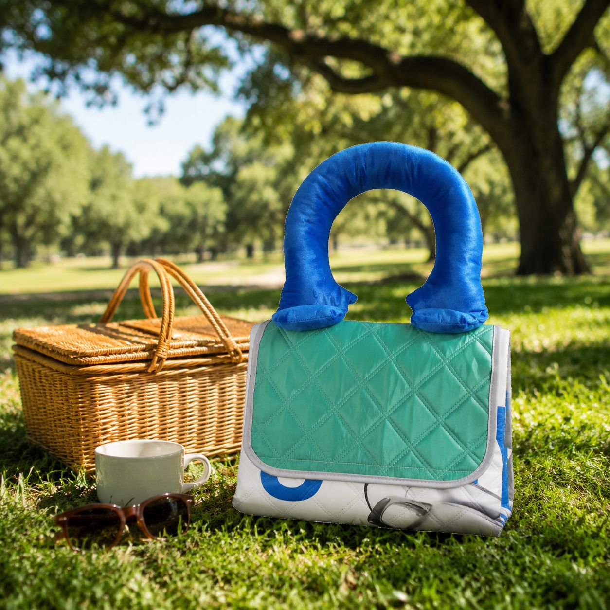 Foldable picnic mat with cotton filling, handle, moisture-proof mat, portable outdoor waterproof pic