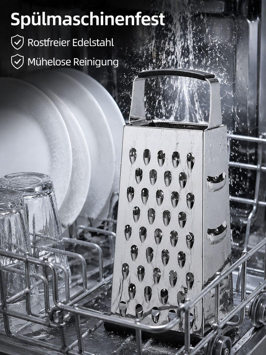 Edelstahl Vierseitige Multifunktionsreibe mit rutschfestem Griff