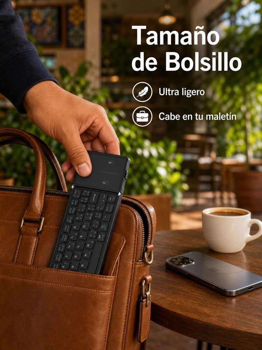 Teclado Bluetooth plegable doble con touchpad, conectable a laptop, tablet y móvil