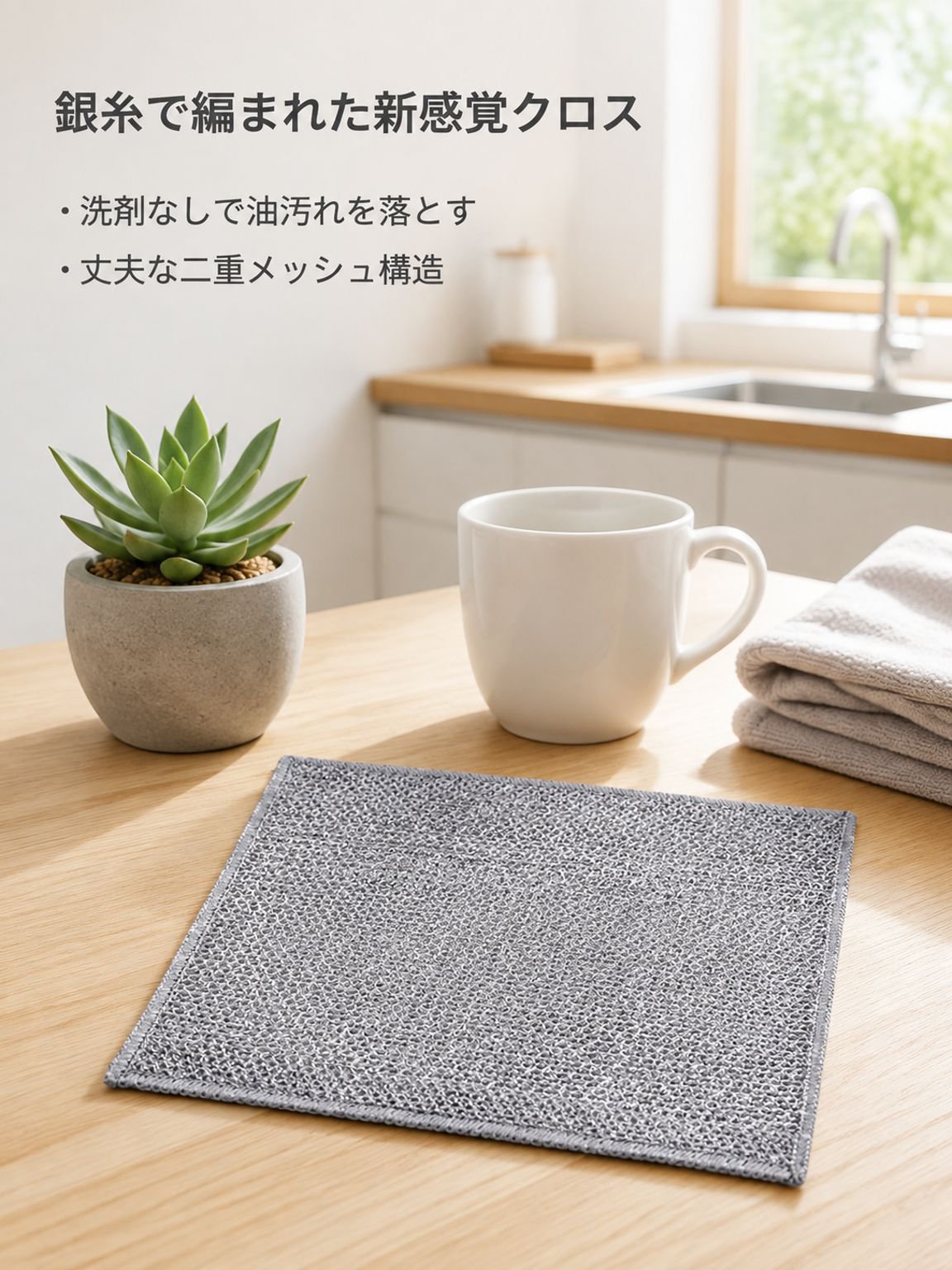 油や汚れを落とす銀糸ふきん