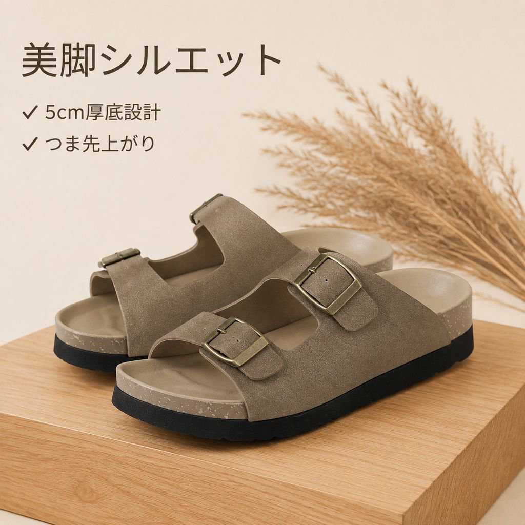 フル装備ベルトバックルレトロ女性用厚底滑り止めサンダル