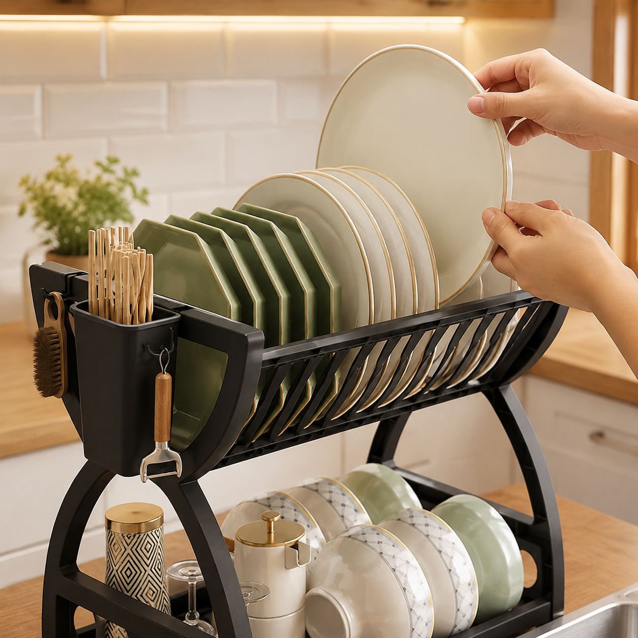 Plastic Kitchen Rack for Dishes, Chopsticks, and Knives with Drainage Function