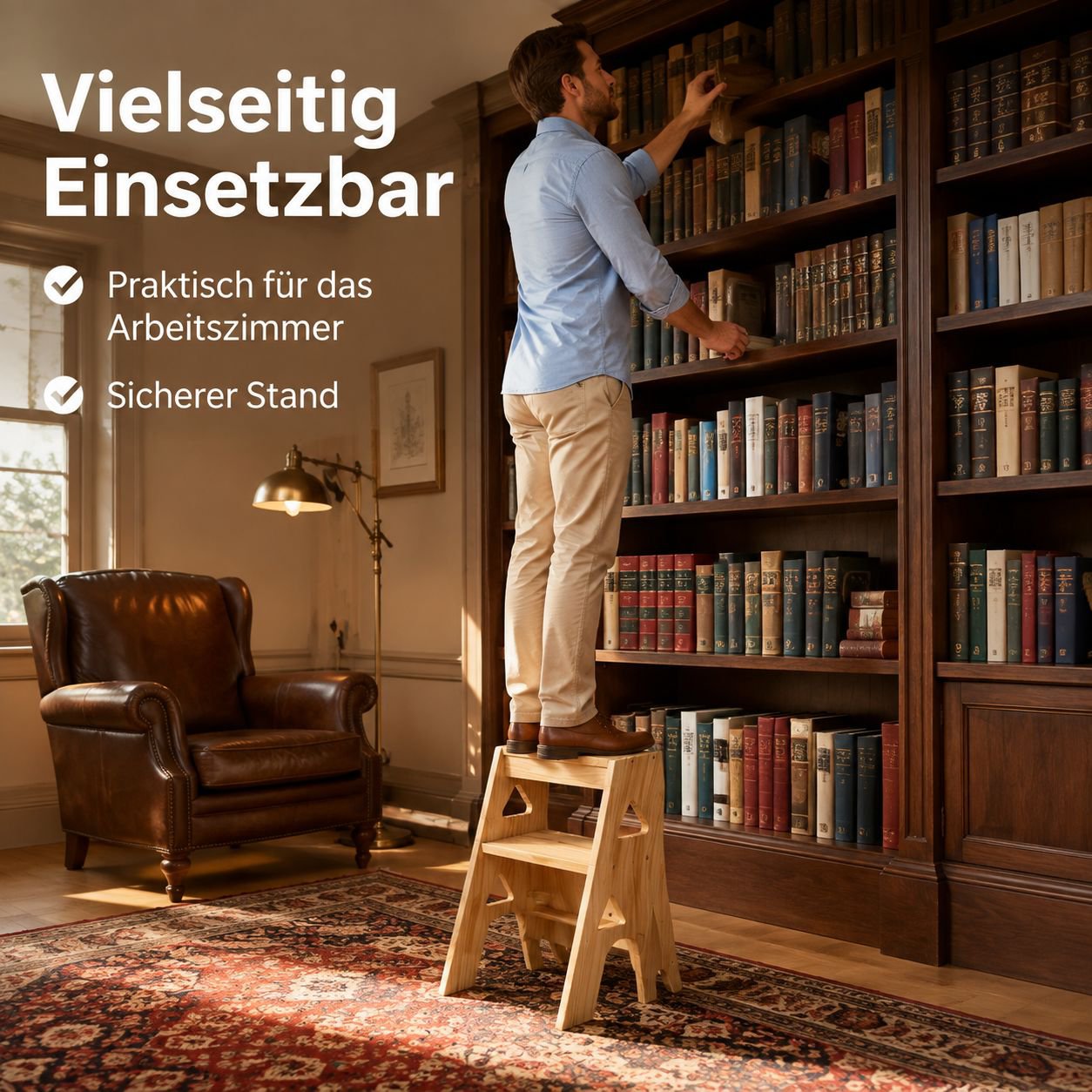 Vierstufiger Klappleiterhocker aus Holz