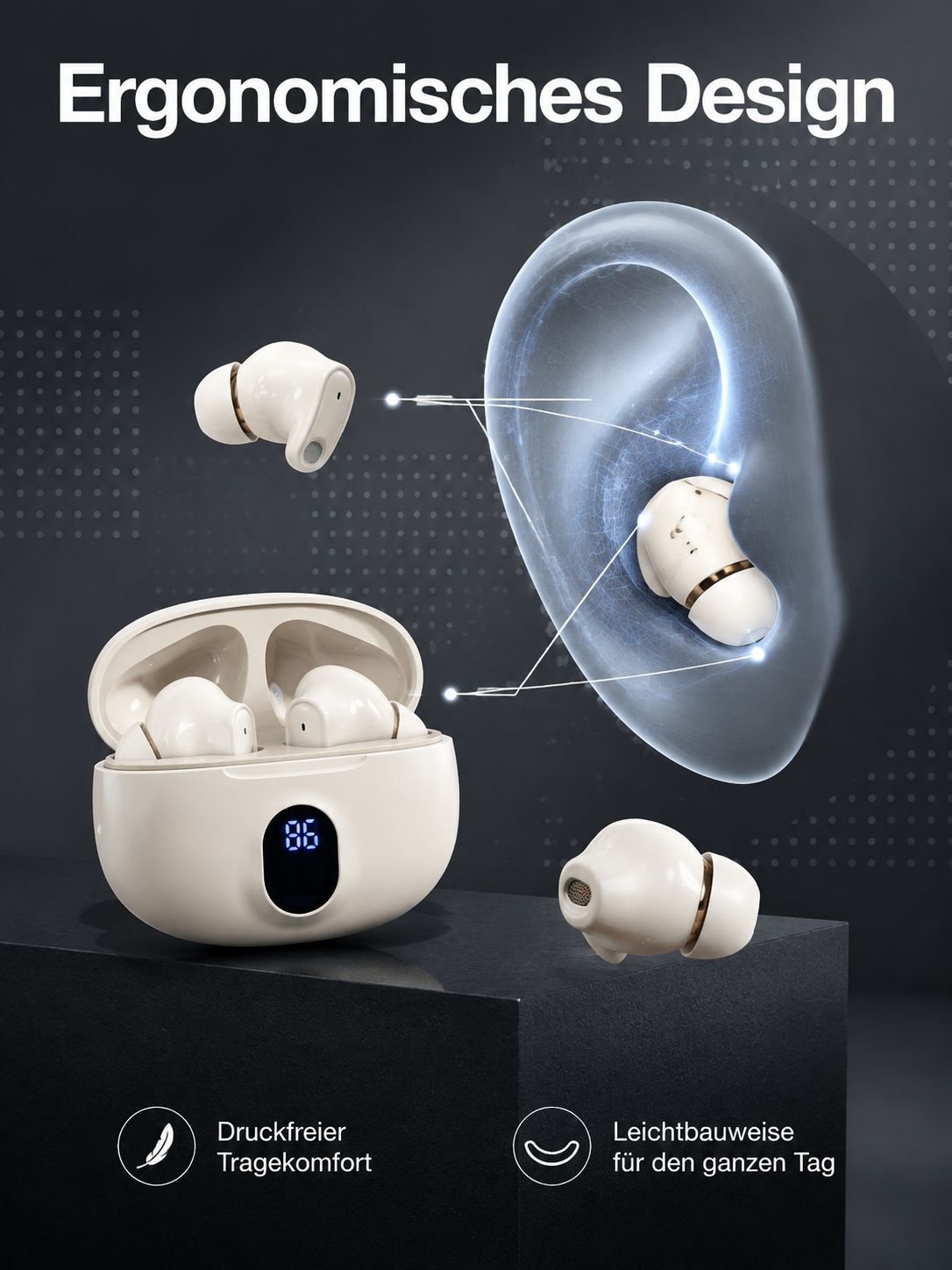 Digitale Anzeige für Akkustand bei Bluetooth Kopfhörern