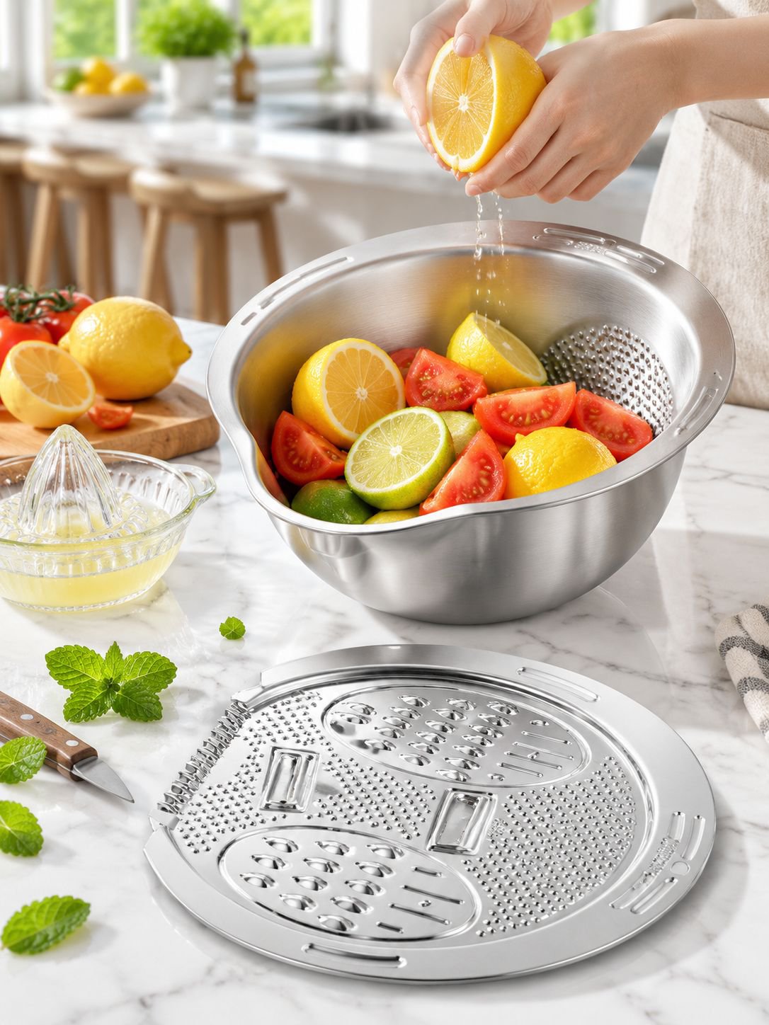 Convenient food preparation bowl with colander insert