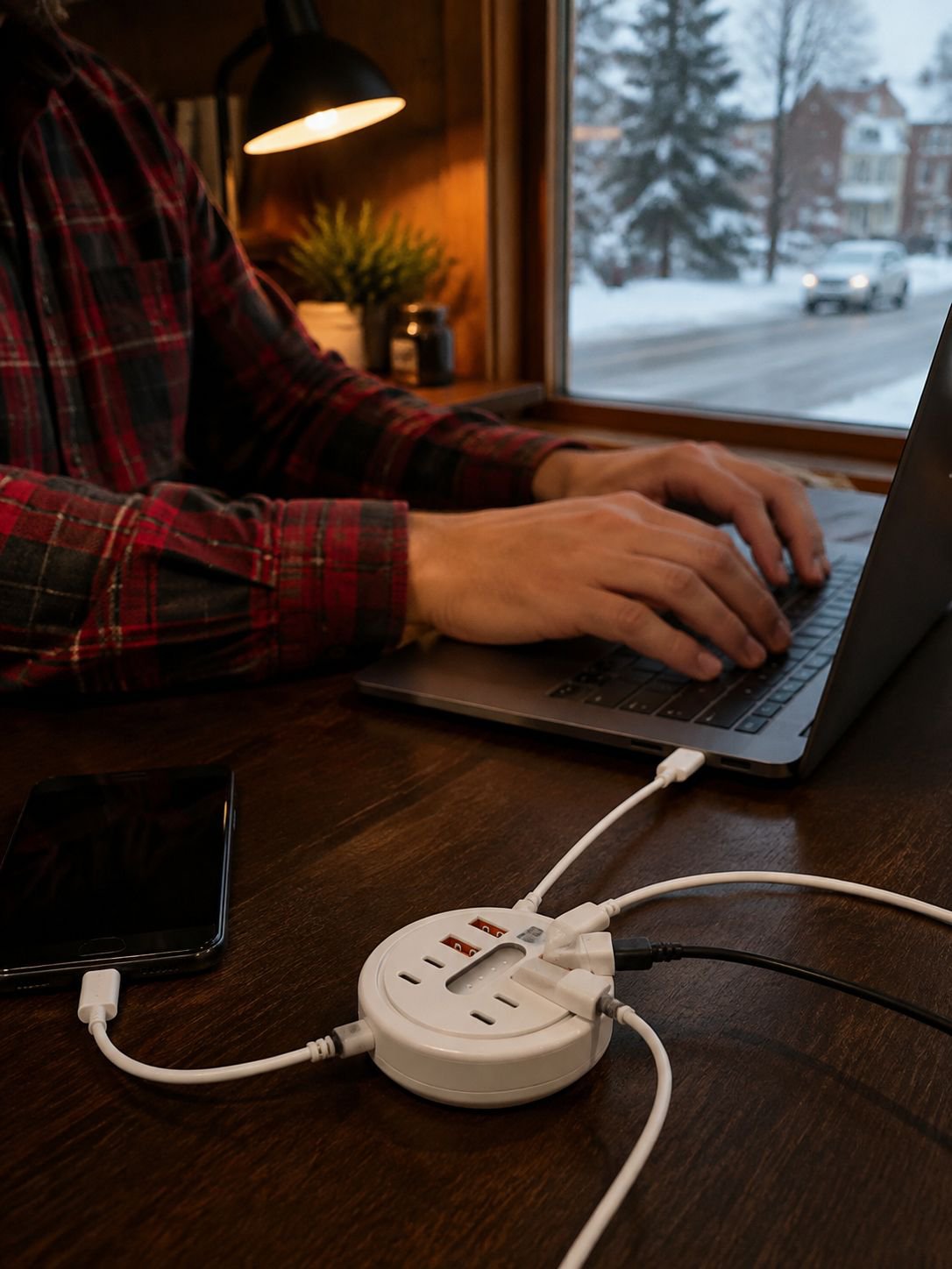 Circular 8-in-1 Portable Multi-Port Dock with USB + Type-C Fast Charging Phone Adapter Power Strip