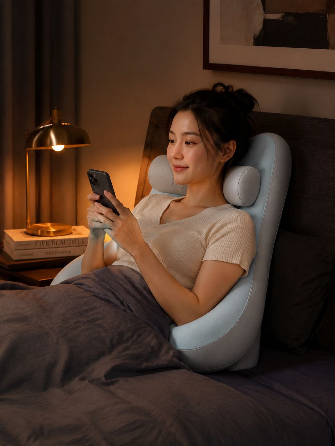 Headboard cushion can be adjusted to different slopes to protect the neck and waist. 