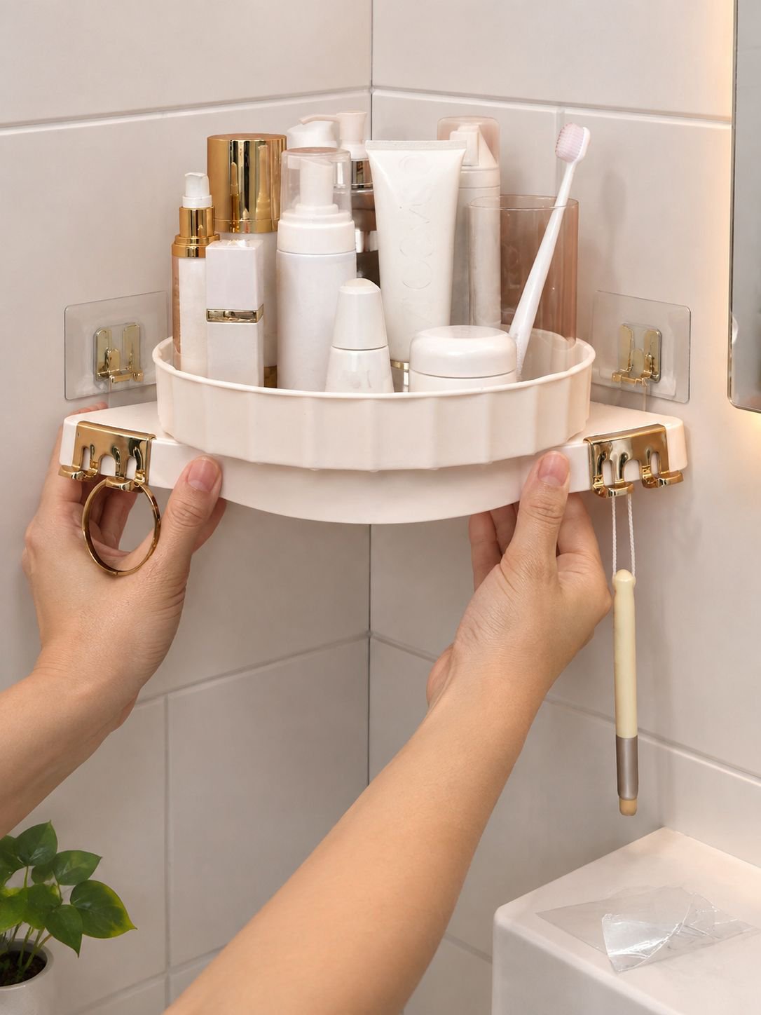 Drehbare Ablage ohne Loch Dreieck Badezimmer Ecke wandmontiertes Waschbecken Badezimmer Kosmetikrega