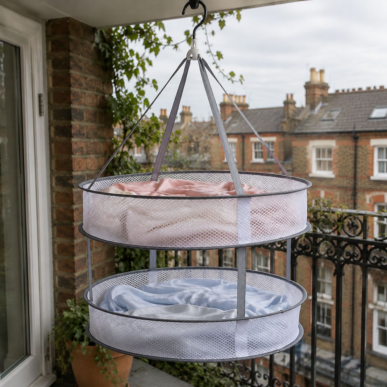 Lazy Double-Layer Foldable Drying Rack, Anti-Wind Sweater Drying Net Basket