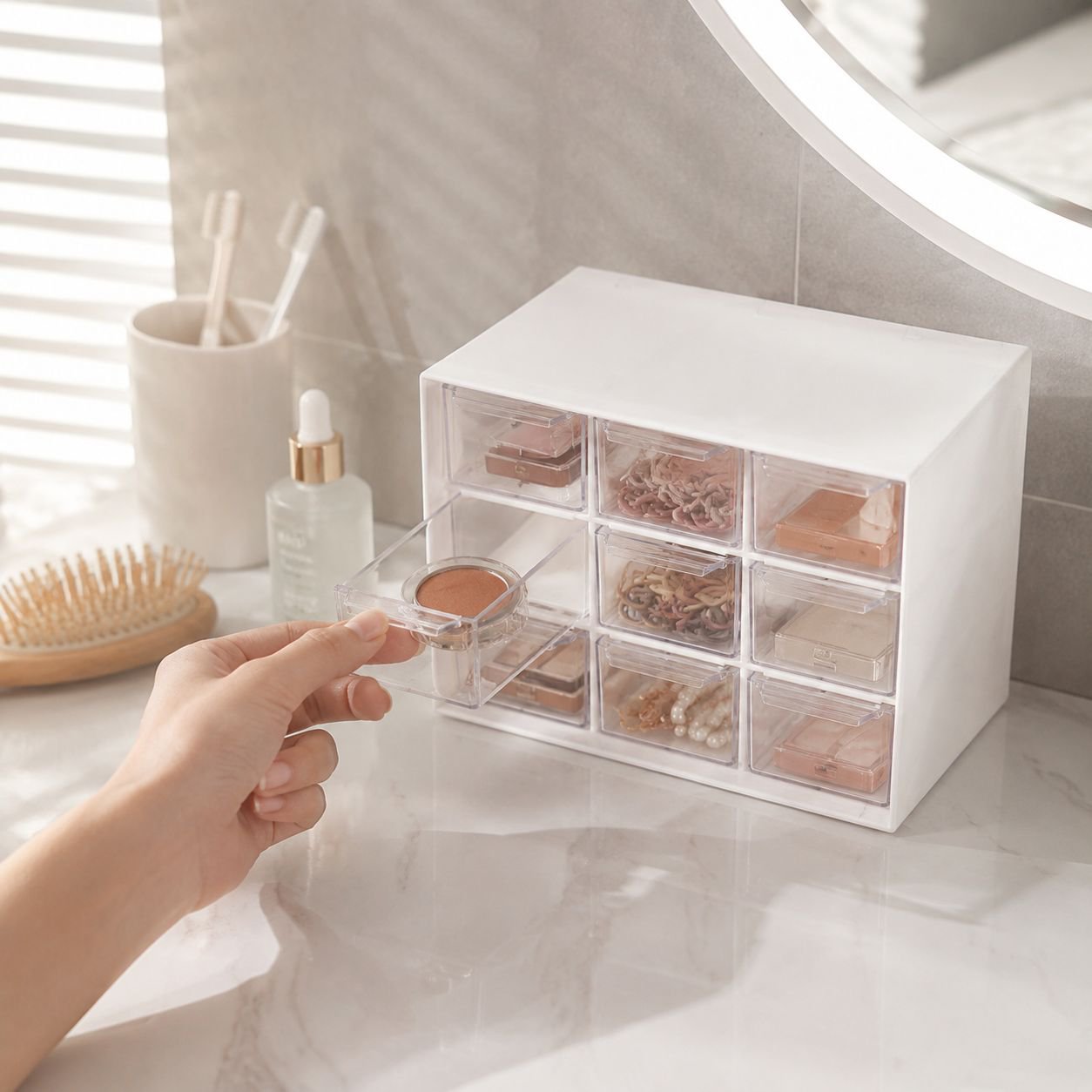 Versatile 9-Grid Storage Box for Stationery and Cosmetics