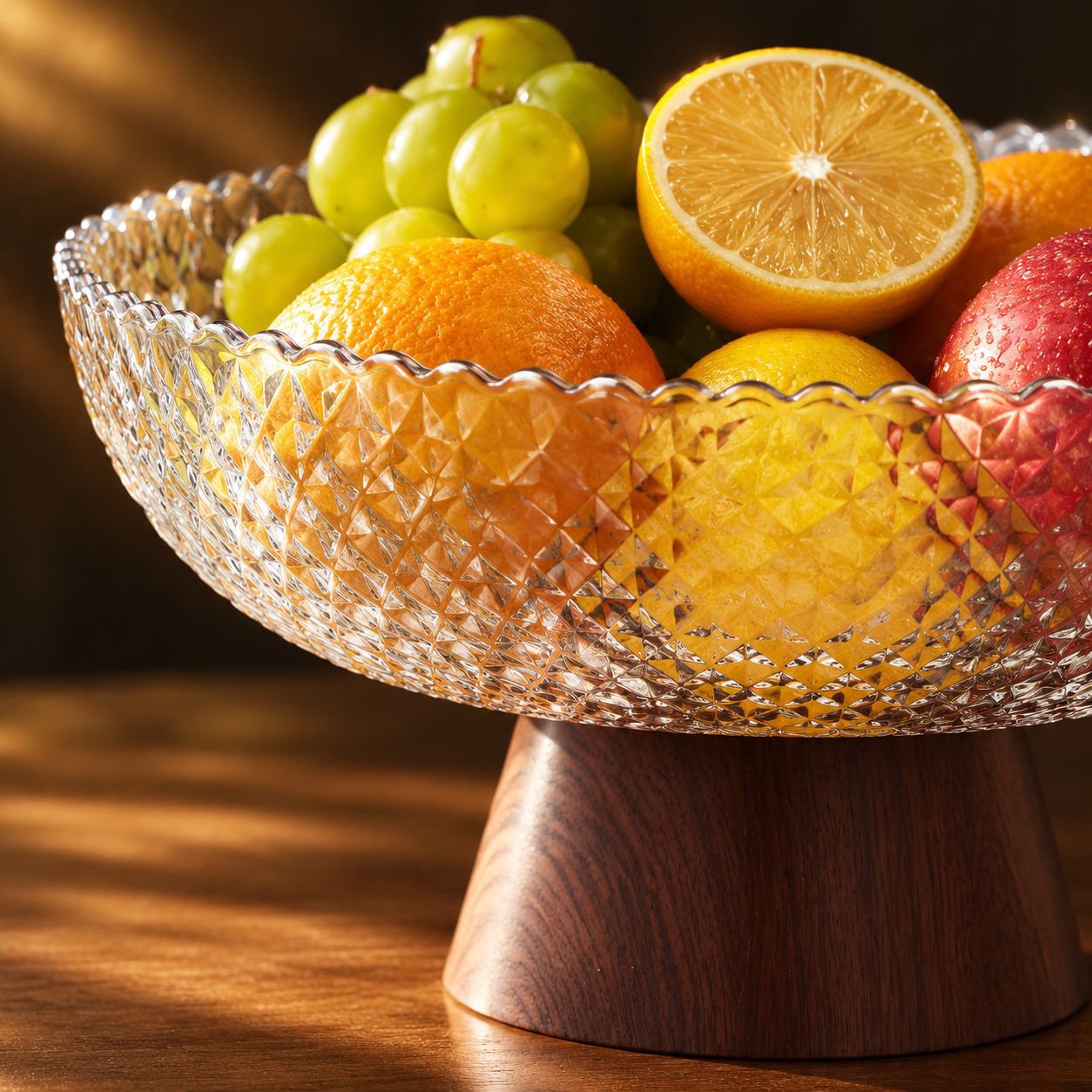 Retro wooden pattern fruit dish and tea table set, high-end design details