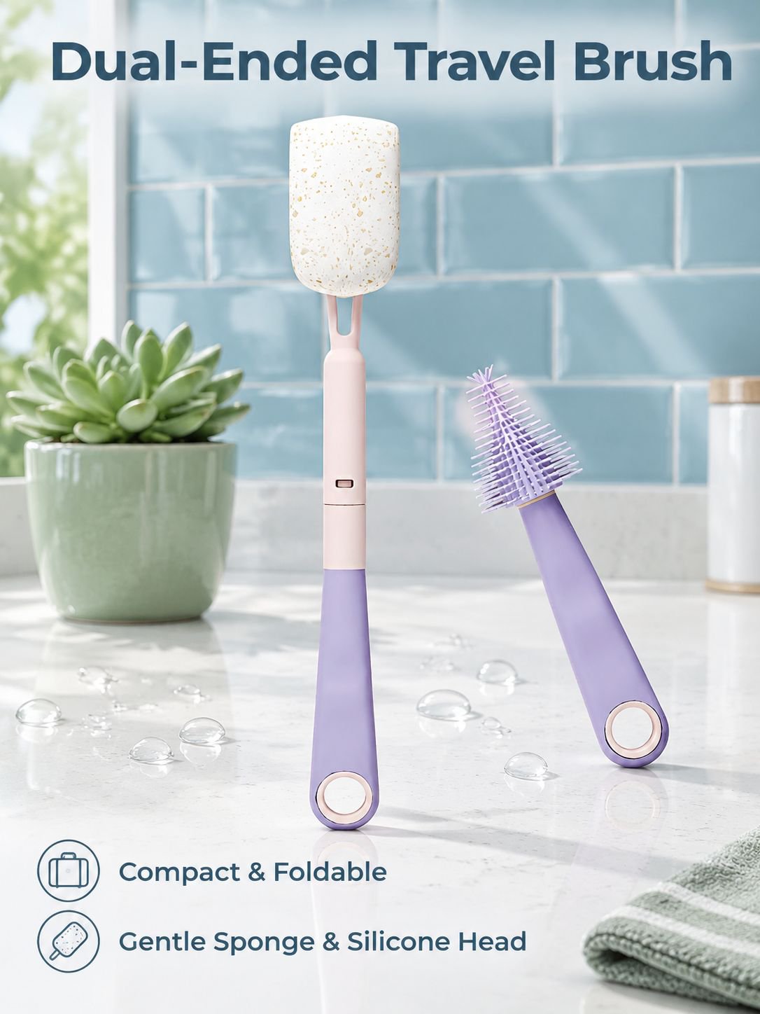 Travel Baby Bottle Brush with Pulp Cotton and Silicone Nipple Brush