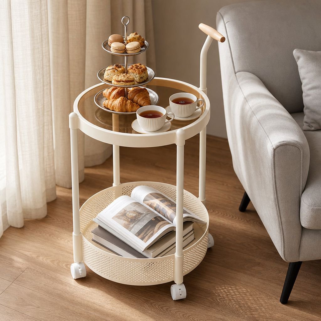 Luxury Mobile Glass Side Trolley Table