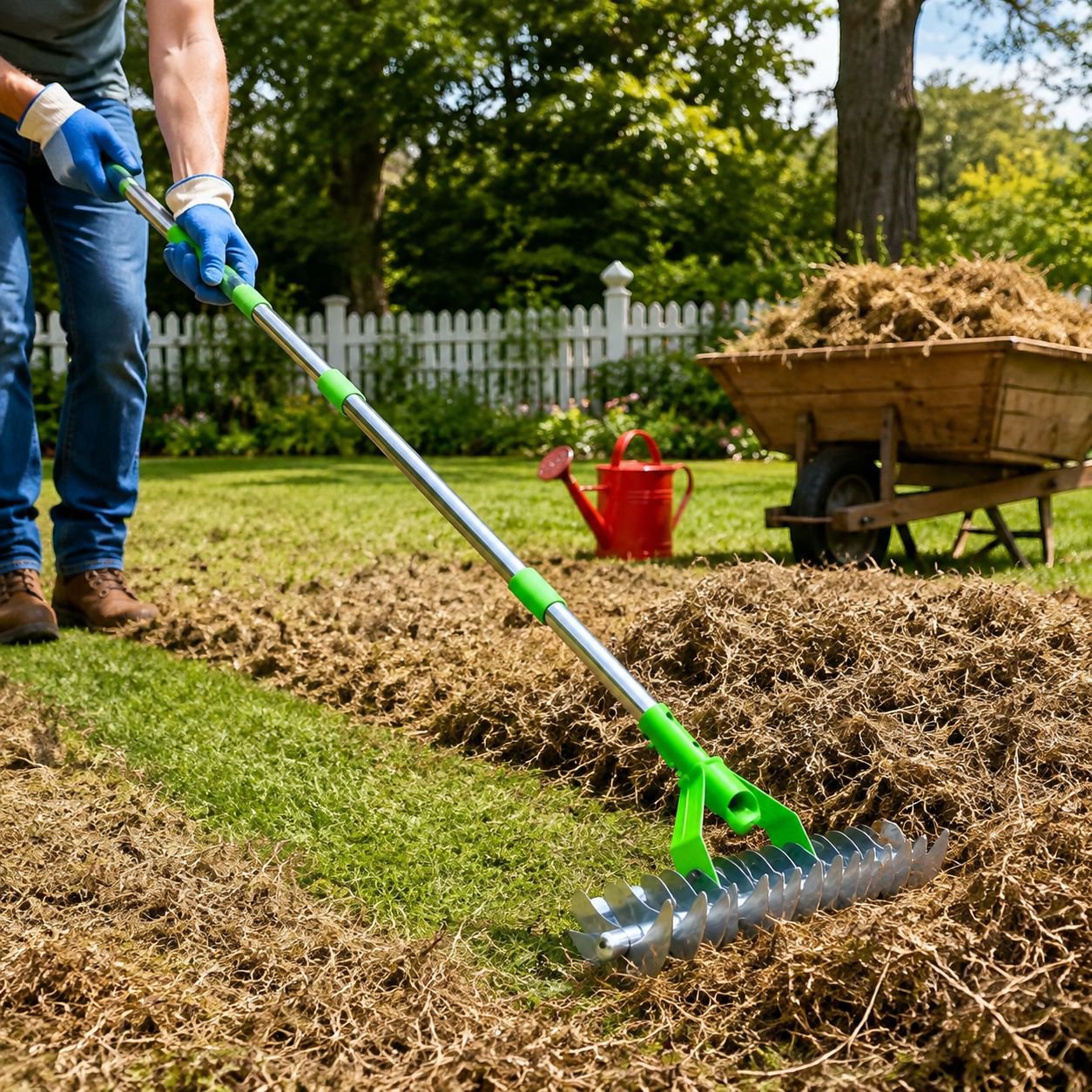Lawn mower, carbon steel, sturdy, rust-resistant, durable, grass mat removal rake, manual garden rak
