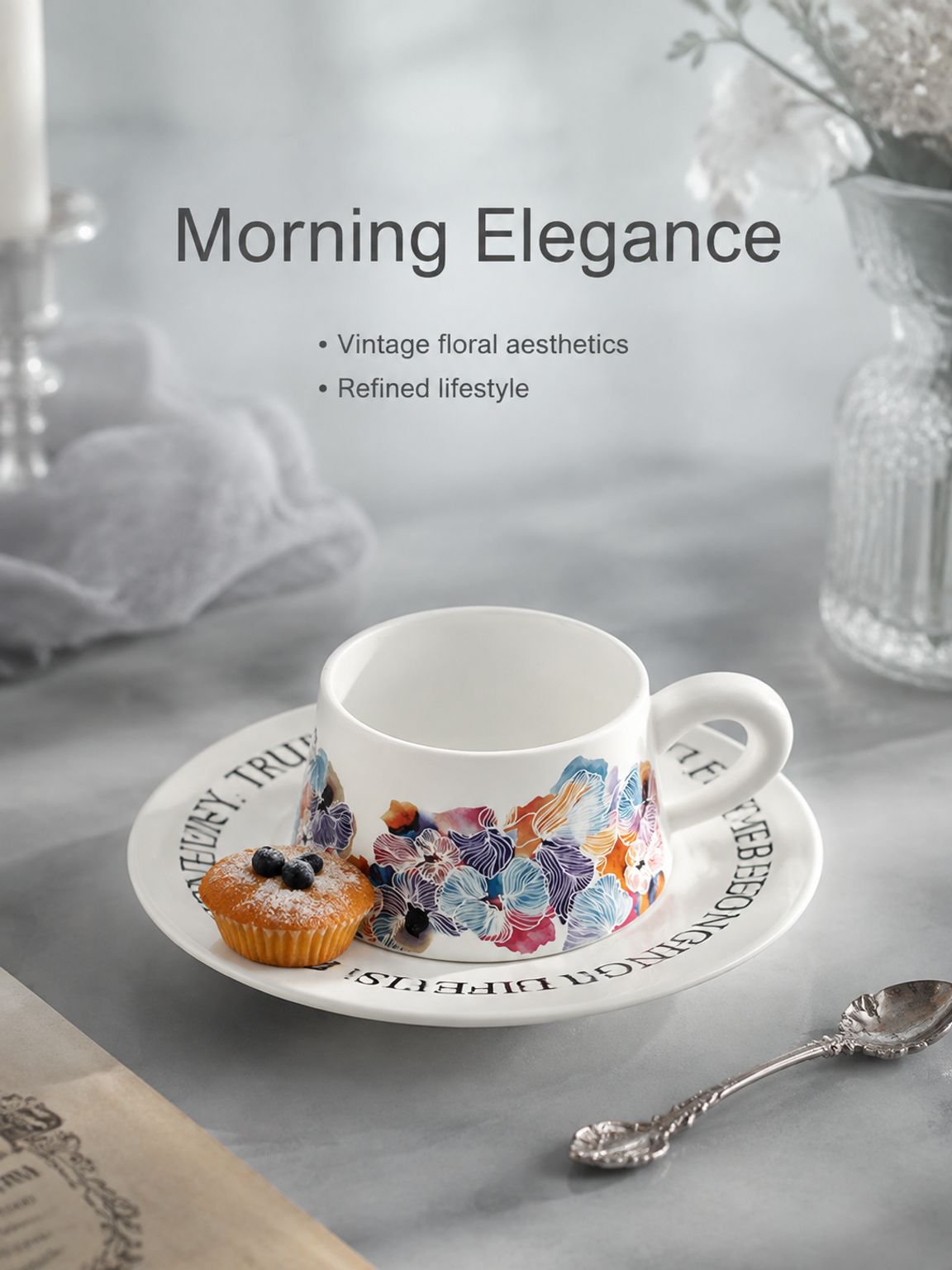 Stylish tea cup with saucer for cozy tea times