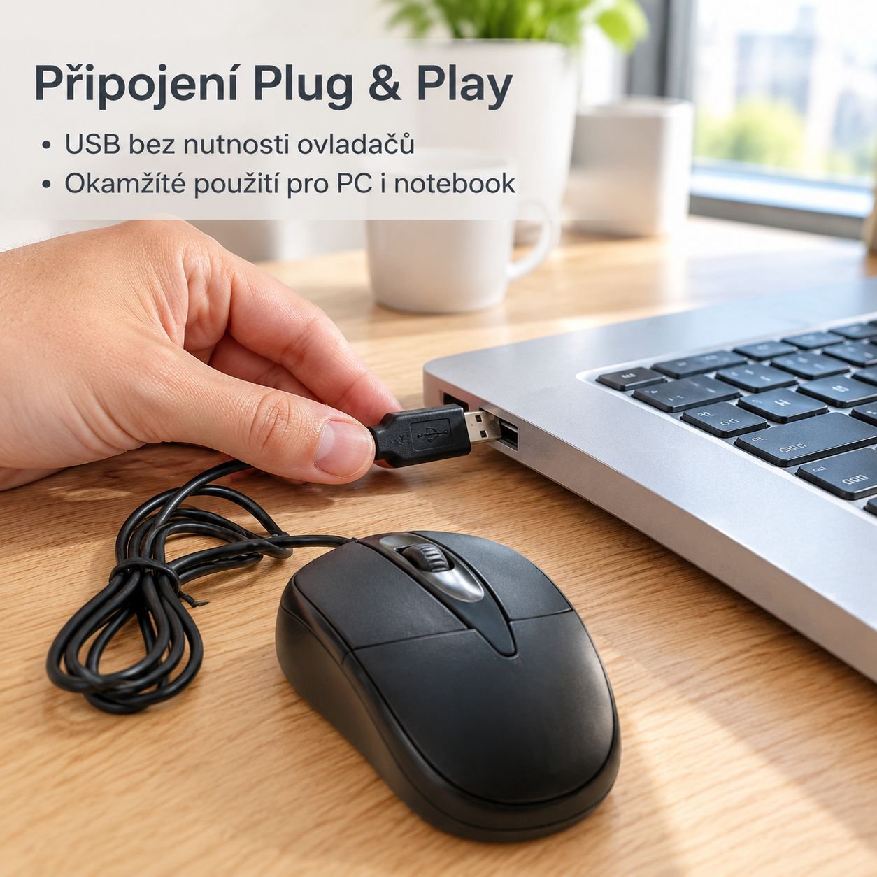 USB kabelová myš vhodná pro stolní počítače, notebooky, kancelářské použití a hraní her