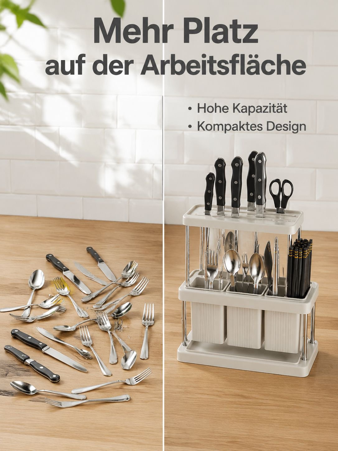 Mehrstöckiges Küchenregal mit Besteckaufbewahrung