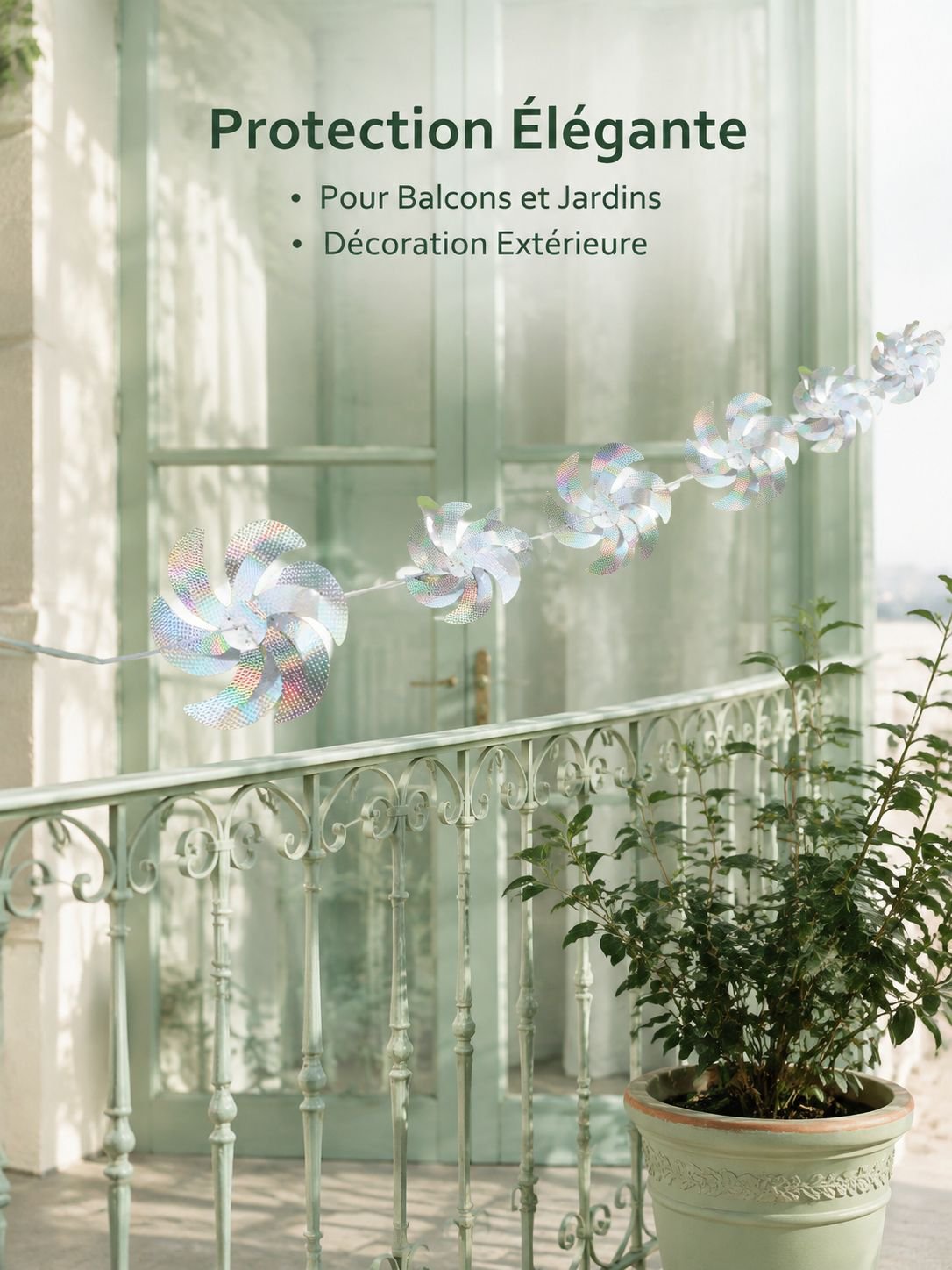 Guirlande de moulins à vent anti-oiseaux, réfléchissants, décoration extérieure