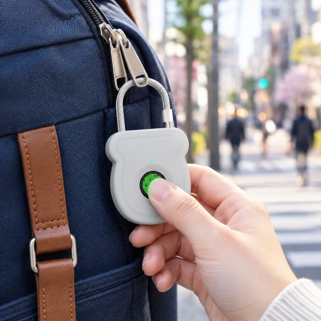 スマート指紋南京錠 アウトドア用荷物指紋ロック ステンレススチールドアキャビネット南京錠 金融バックパック指紋南京錠