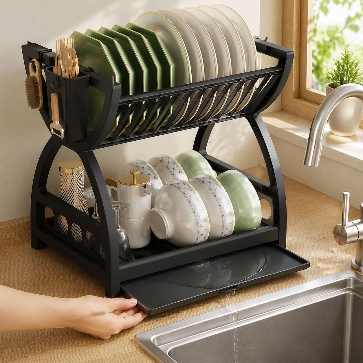 Dish drainer rack with separate compartments