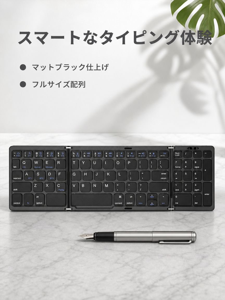 三つ折りワイヤレスポータブルキーボード