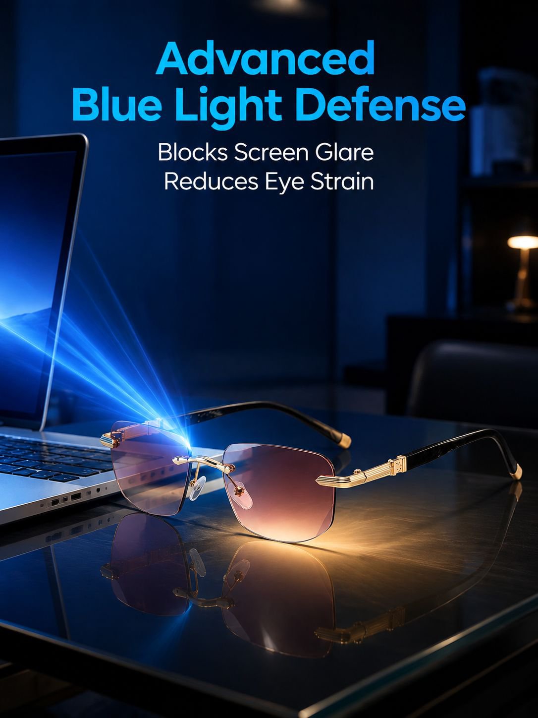 Frameless Blue Light Blocking Photochromic Progressive Reading Glasses