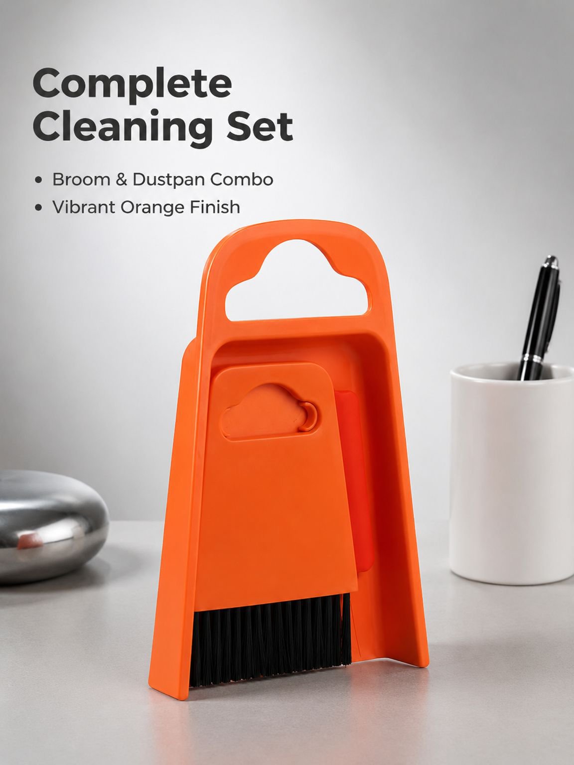 Desktop mini cleaning tool set, includes small broom, dustpan, and cleaning shovel