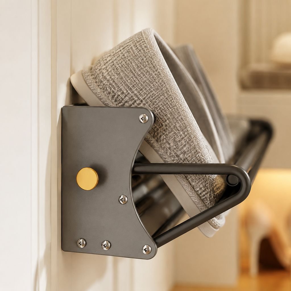 Magnetic shoe storage organizer hanging on door
