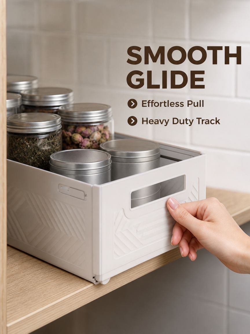 Cabinet storage box, drawer-style extendable desktop snack and sundry kitchen organizer, deep cabine