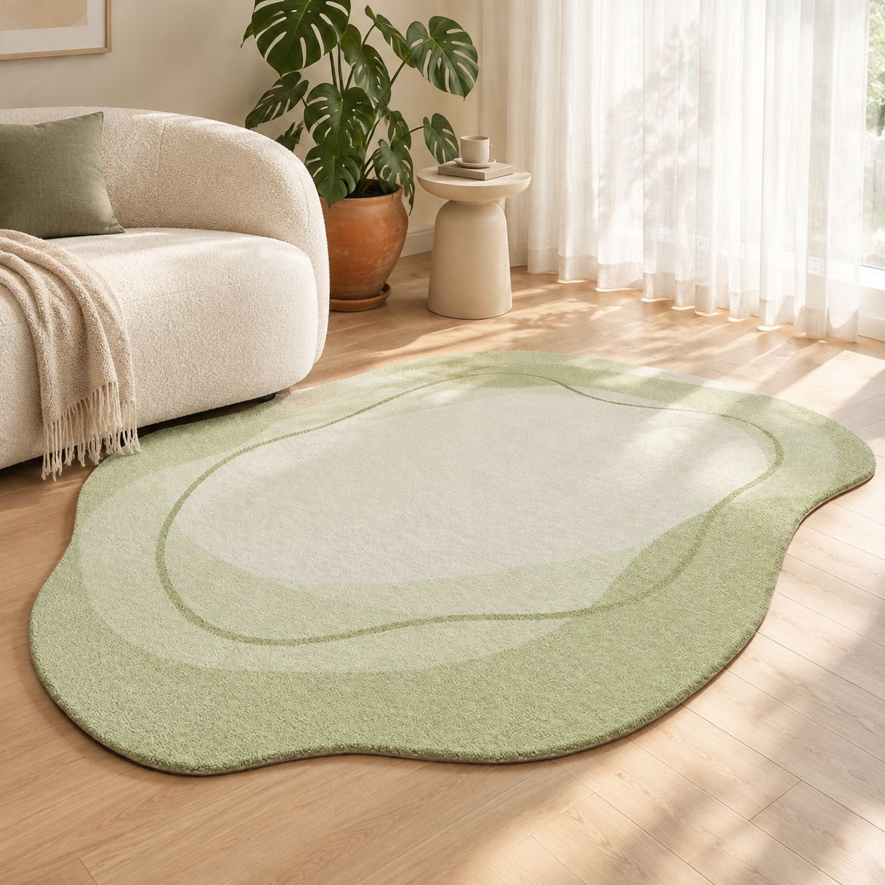 Alfombra de cachemira sencilla color crema para sala de estar/dormitorio, antideslizante y resistent