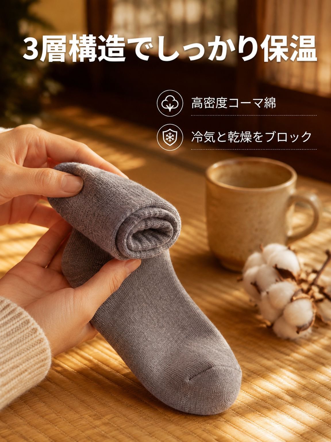 ふくらはぎ丈のひび割れ防止ソックス
