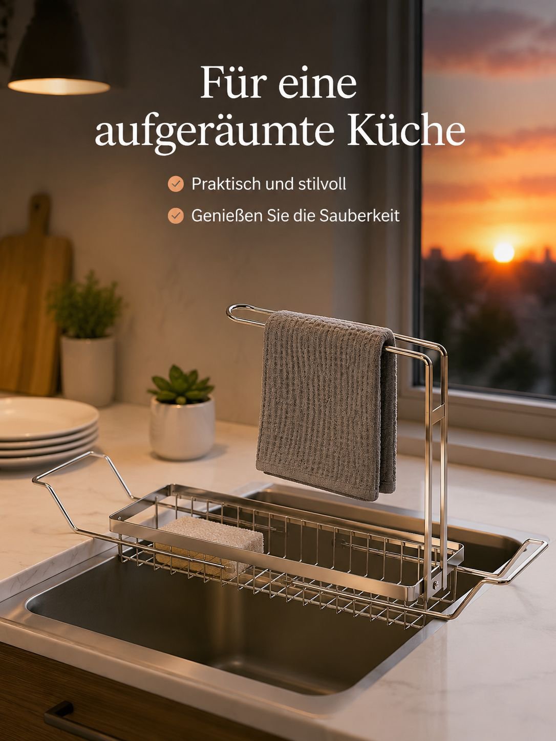 Detailaufnahme der hochwertigen Küchenspülbecken-Ablage