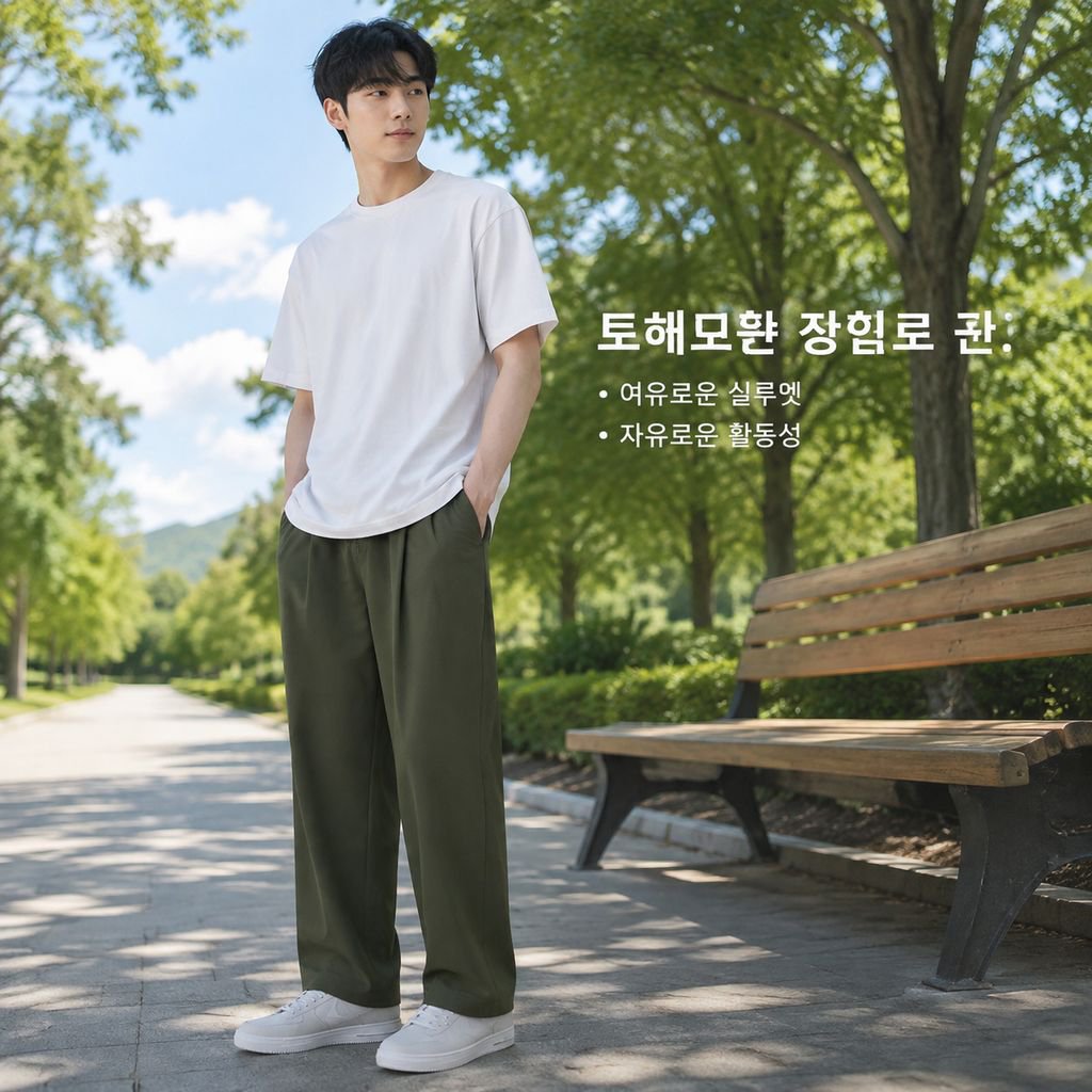 남성용 루즈핏 솔리드 컬러 와이드 레그 캐주얼 팬츠