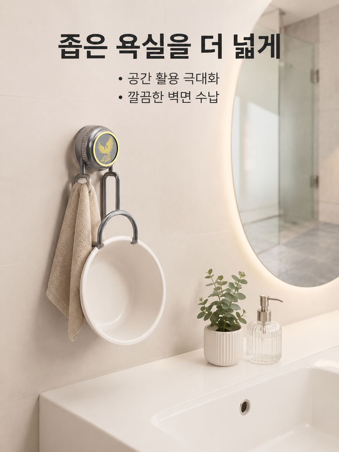  펀치프리 화장실 벽걸이 수납 선반