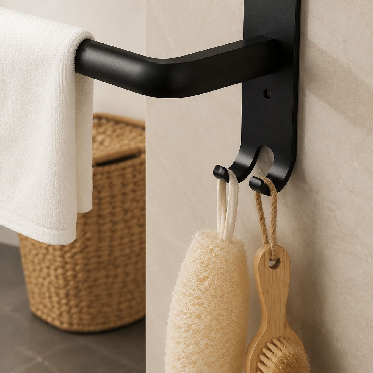 Toallero y estante de baño sin necesidad de perforar, almacenamiento integrado
