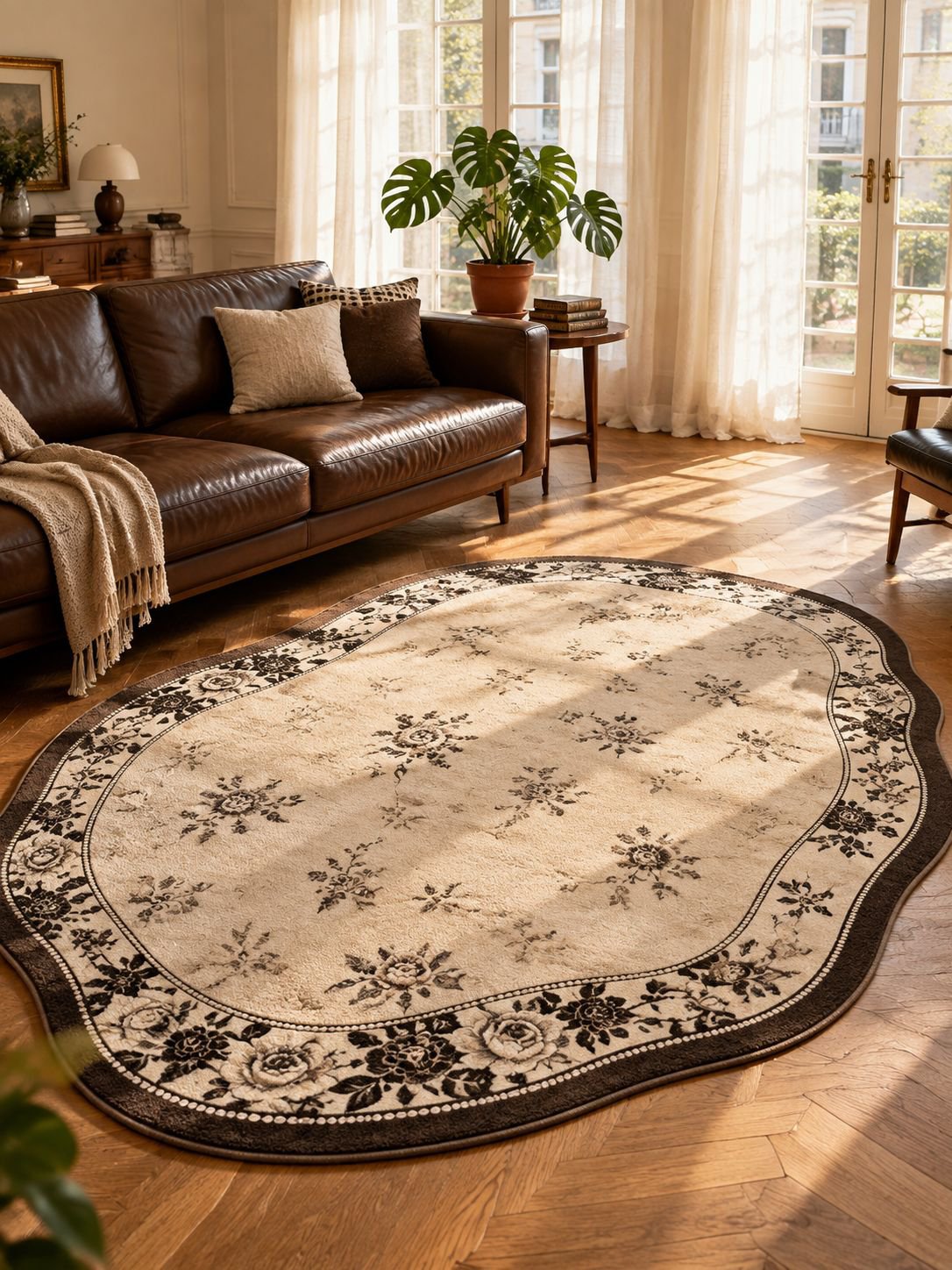 Französischer Vintage-Sofa-Teppich in unregelmäßiger Form