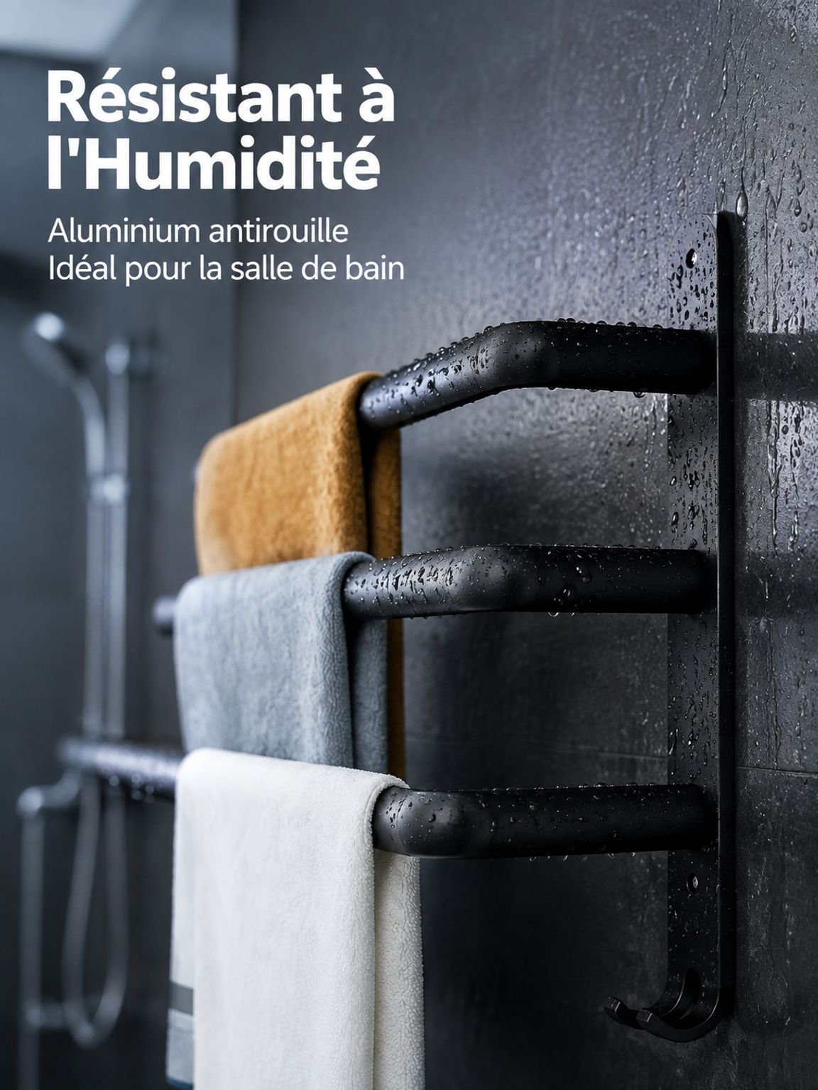 Porte-serviettes, étagère de salle de bain, sans perçage, étagère de rangement, porte-serviettes com