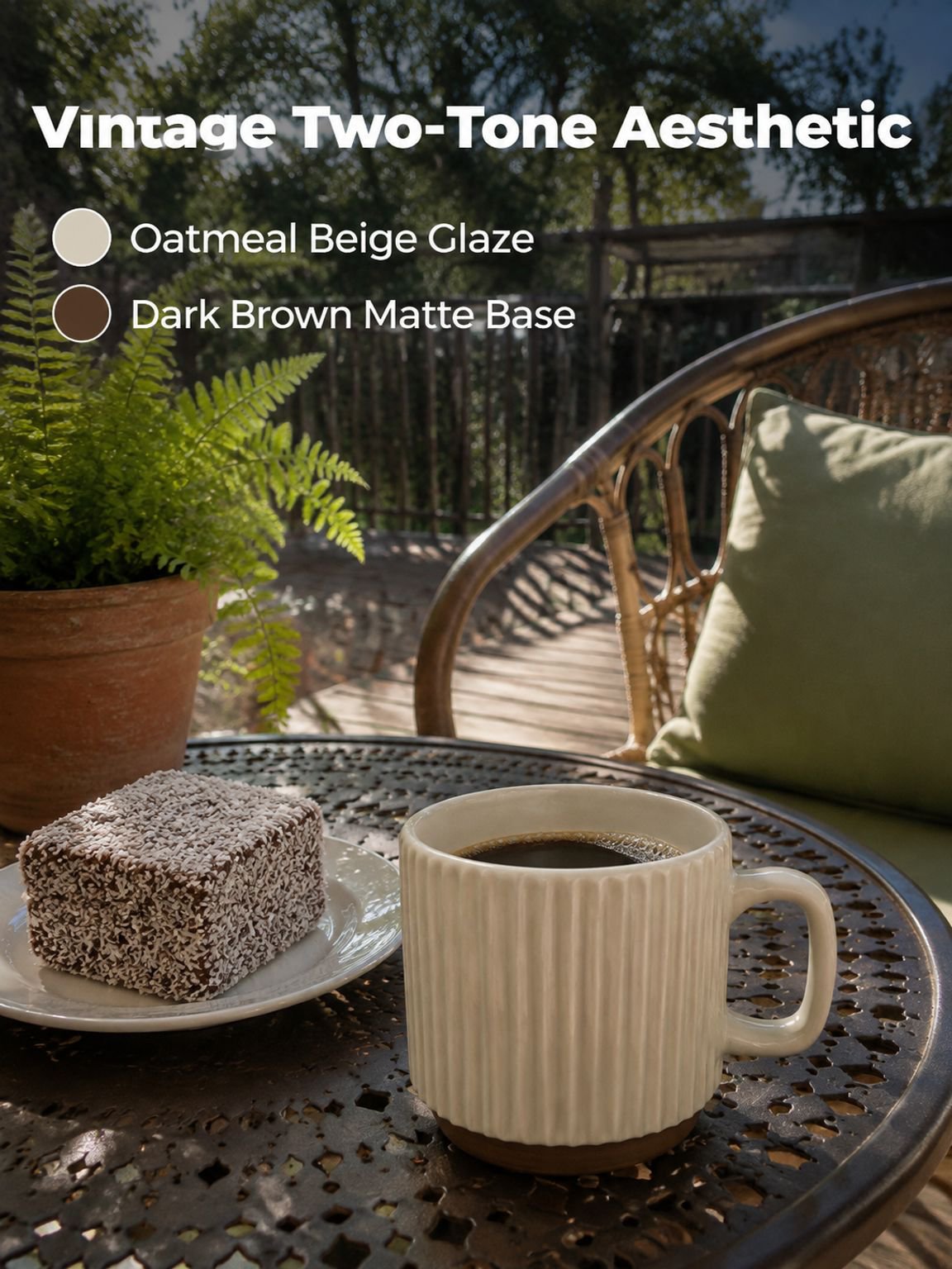 Retro beige stacking coffee cup for hot drinks and everyday use