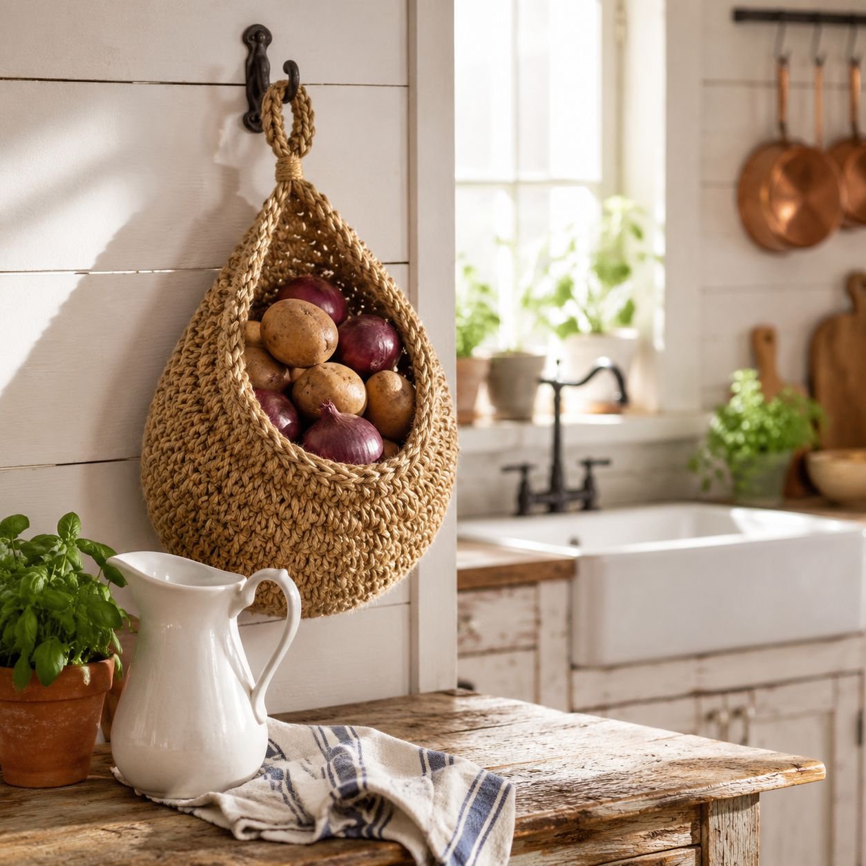 Natural Cotton Cord Storage Bag for Kitchen, Decorative, Reusable