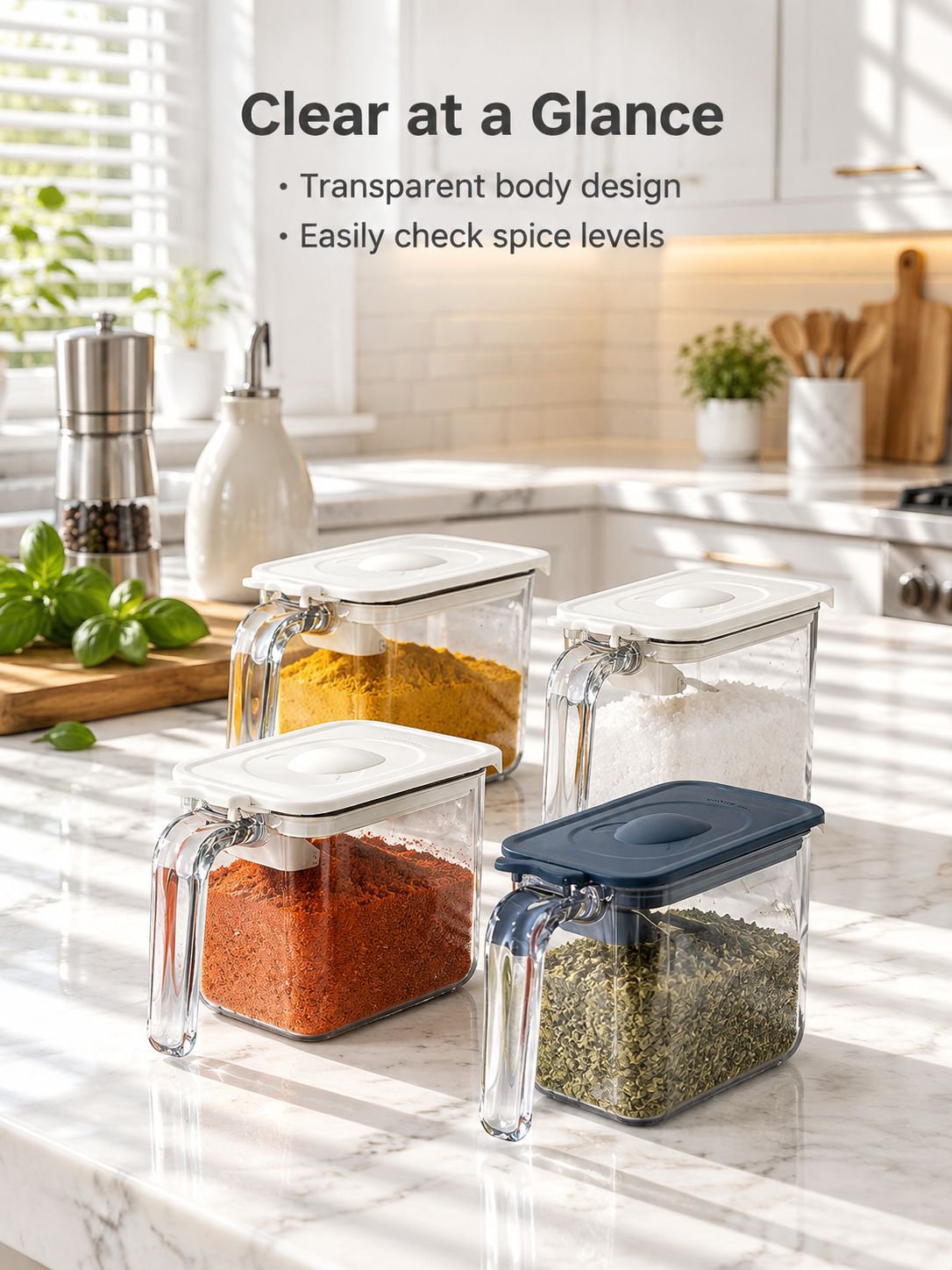 Japanese style moisture proof seasoning box with spoon for kitchen storage
