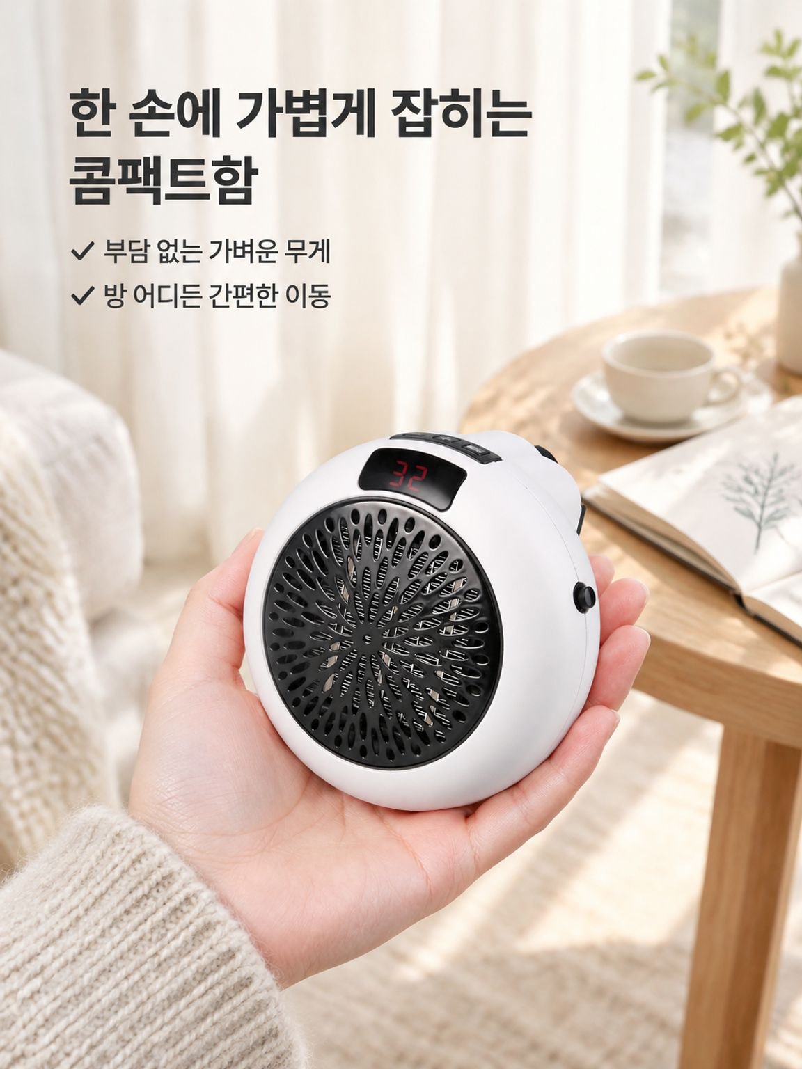 미니 온풍기 가정용 사무용 겸용 탁상용 벽걸이 겸용 원형 휴대용 전기 히터