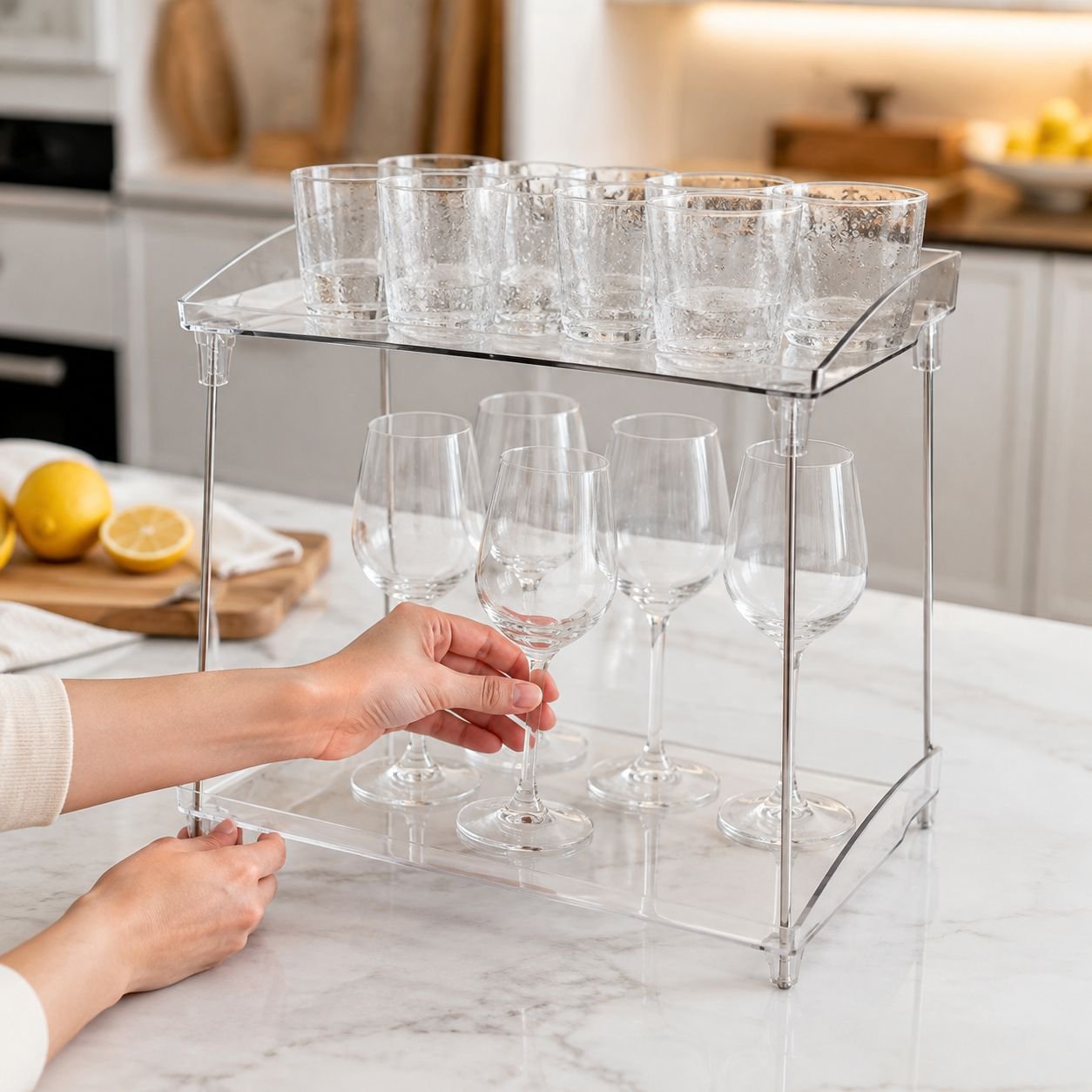 Acrylic desktop folding storage rack teacup tray rack stacking multi-layer storage rack