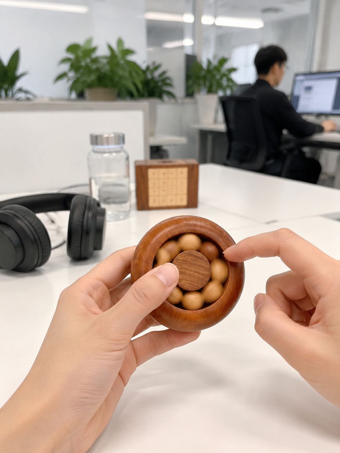 Wooden rotating bead fingertip toy mobile game stress relief toy desktop play fingertip rotation adu