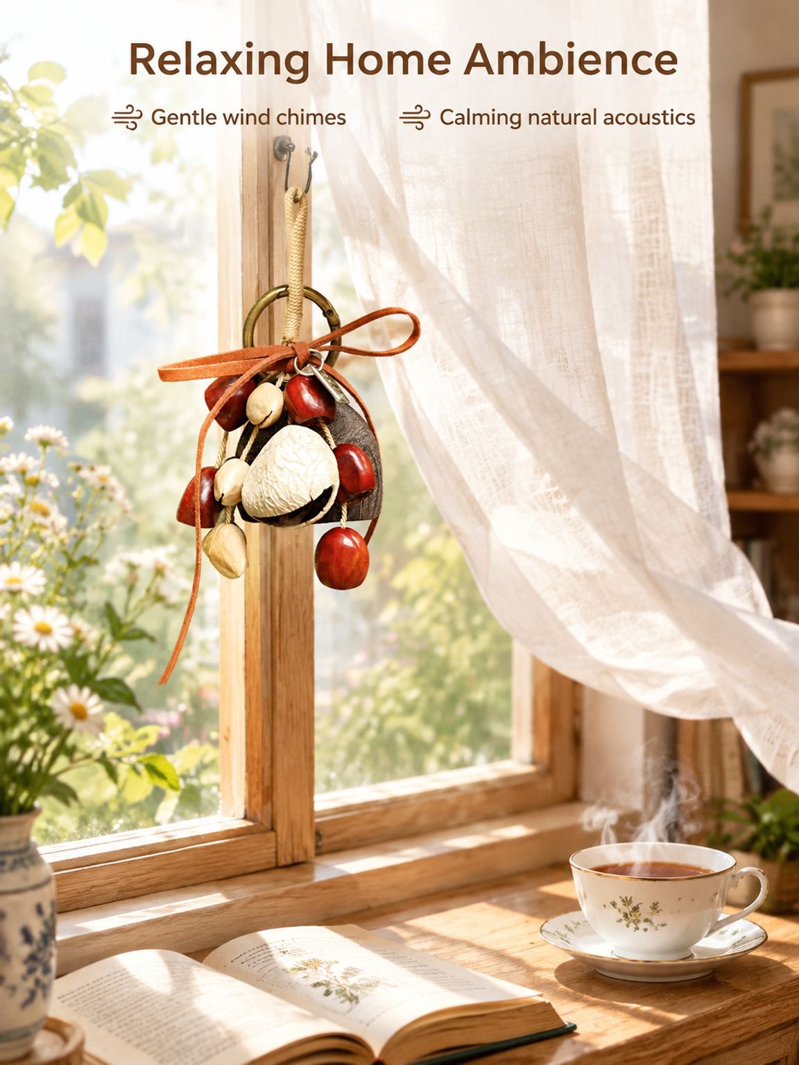 Natural nut shell charm producing a gentle rattling sound