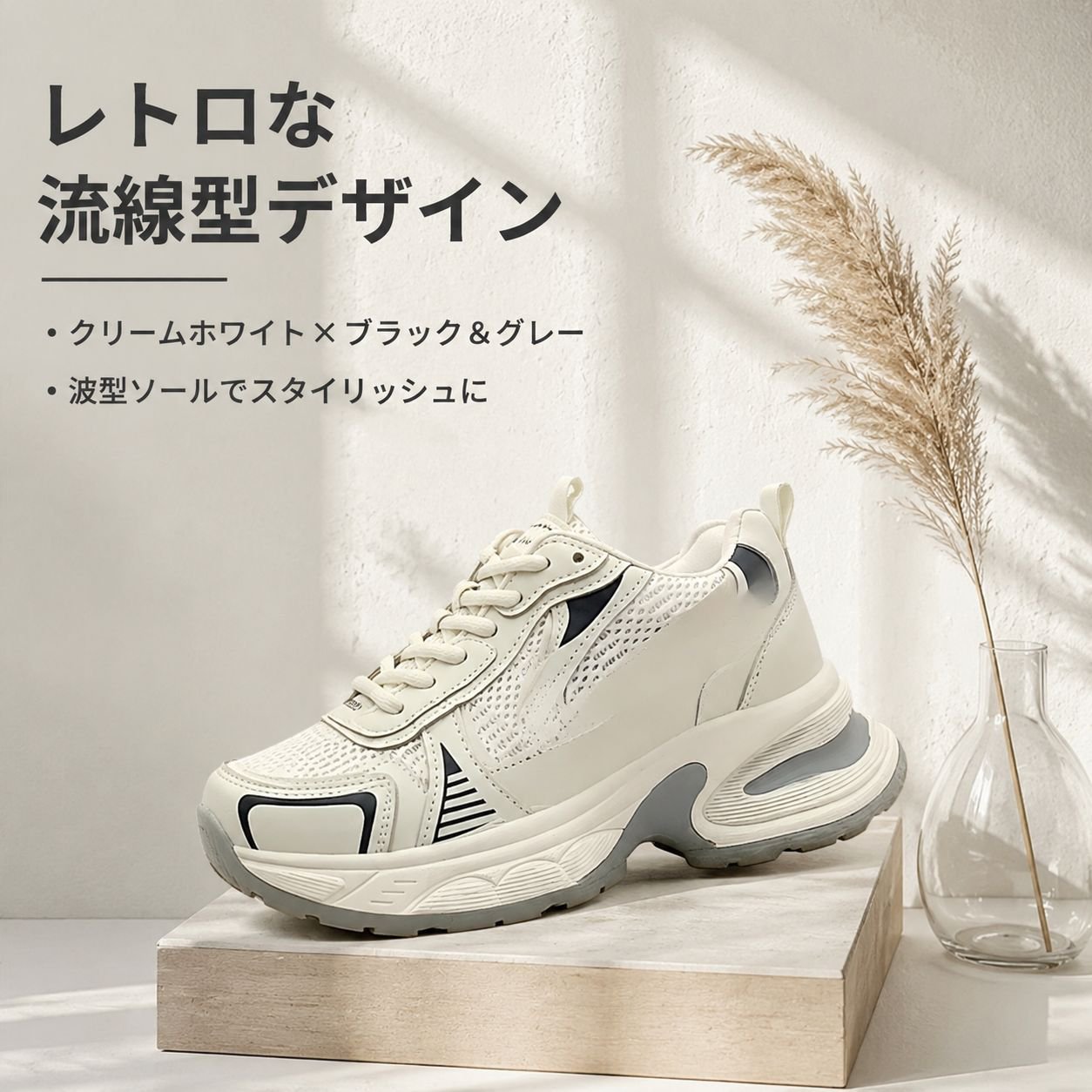 レディース厚底スポーツシューズ メッシュ表面 軽量 万能カジュアルスニーカー