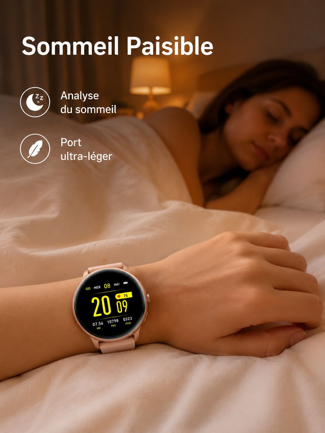 Vue rapprochée du capteur de fréquence cardiaque du bracelet connecté