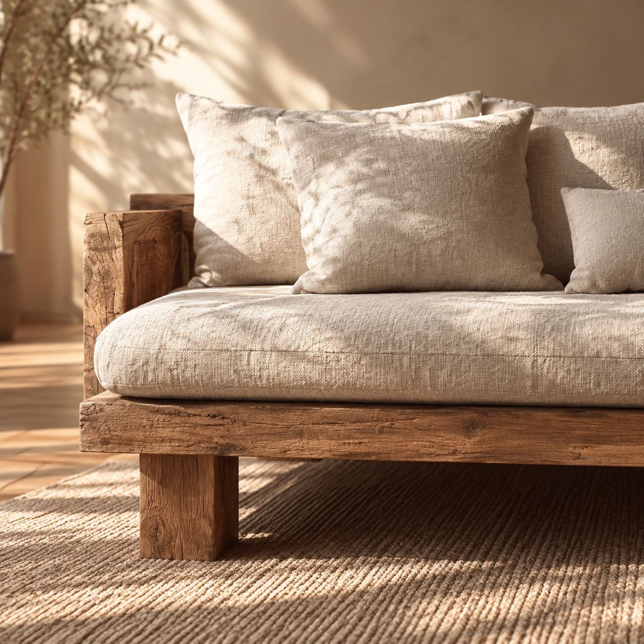 Sofá de sala de estar de madera maciza para apartamentos pequeños