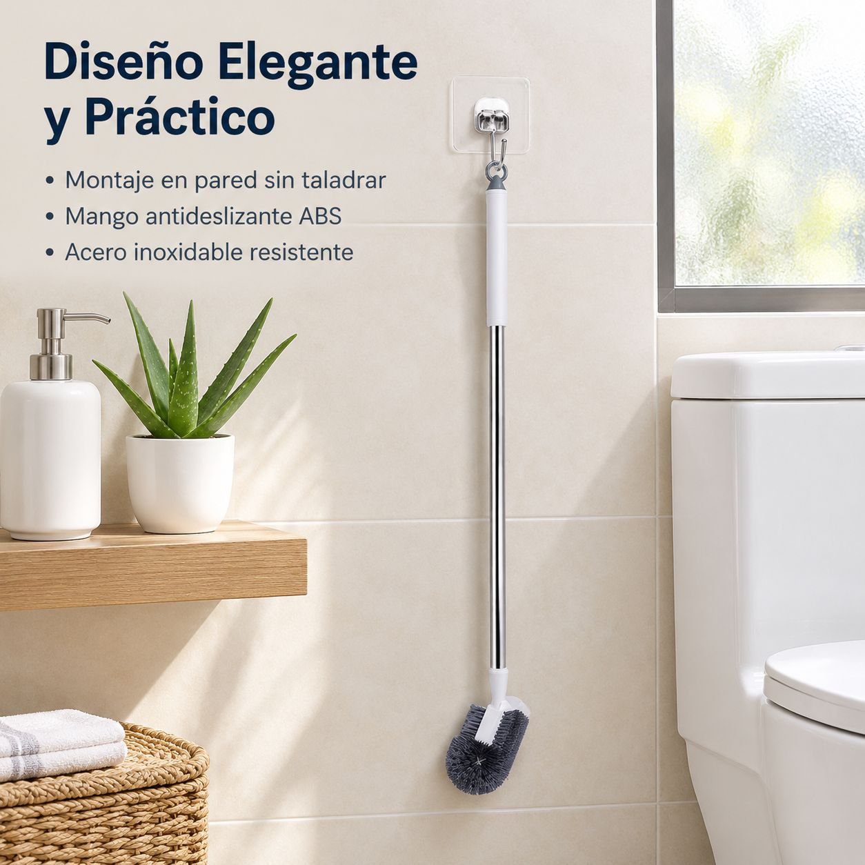 Cepillo de inodoro extensible en forma de S para montaje en pared