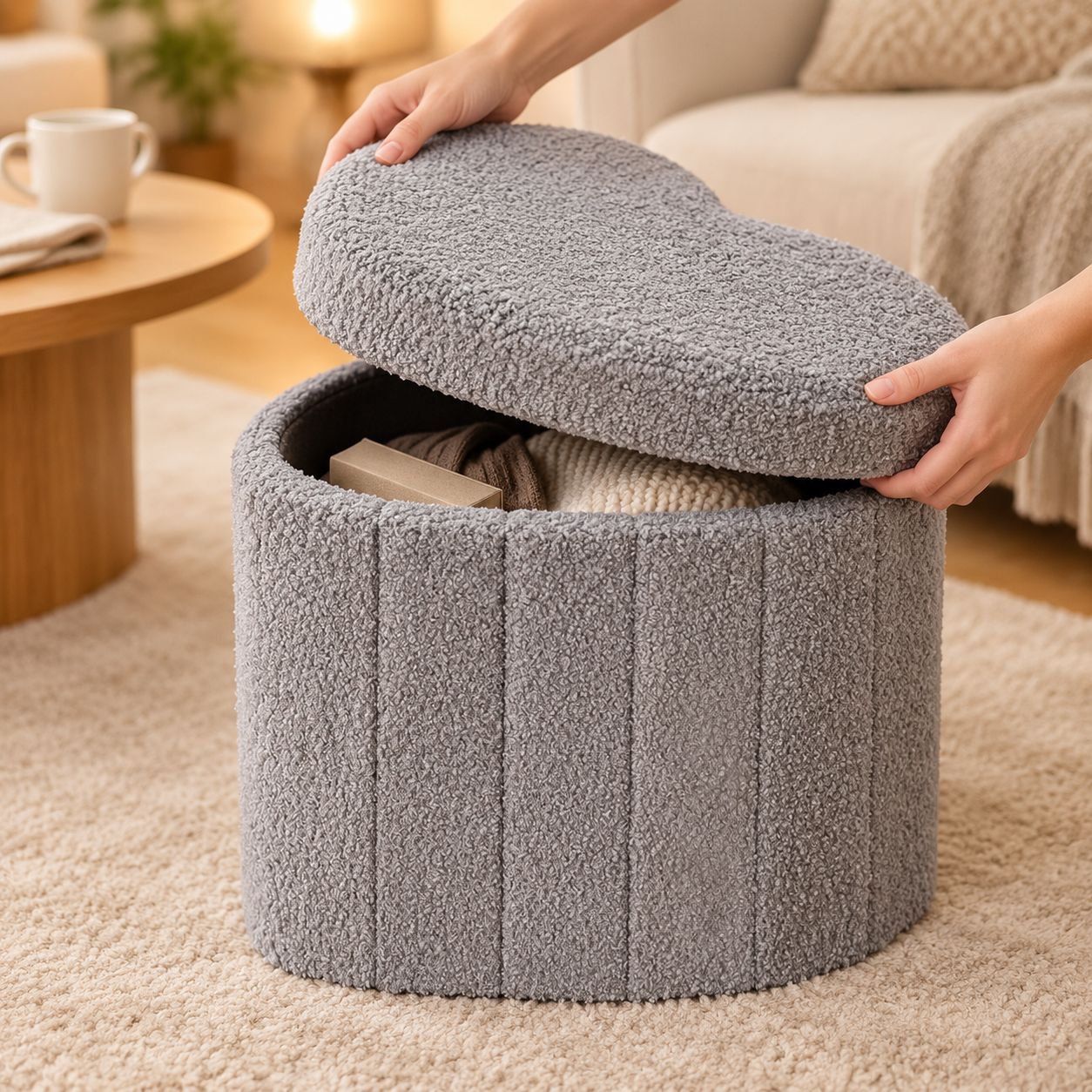 Taburete compacto con almacenamiento oculto