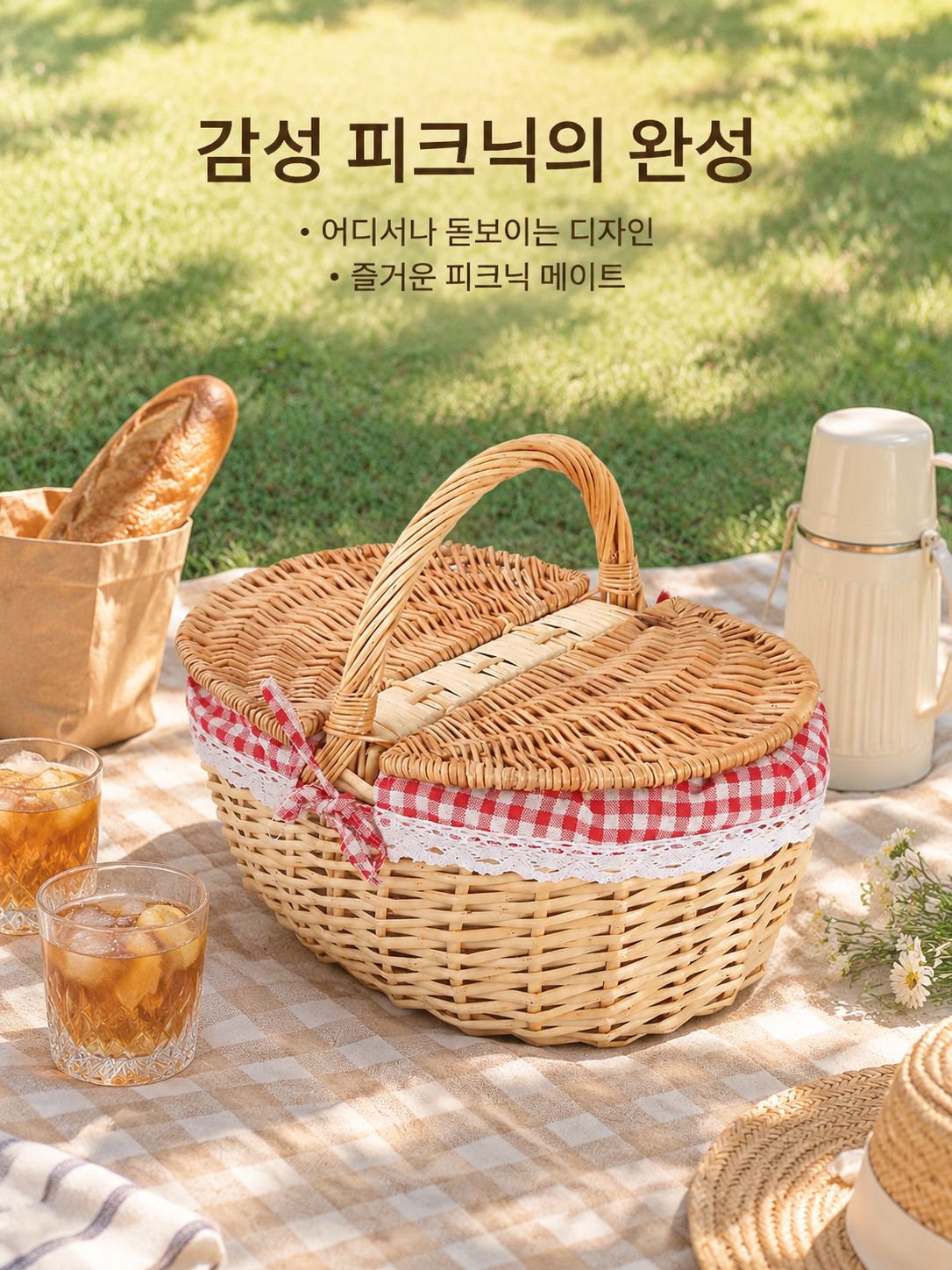 엮어 만든 피크닉 바구니
